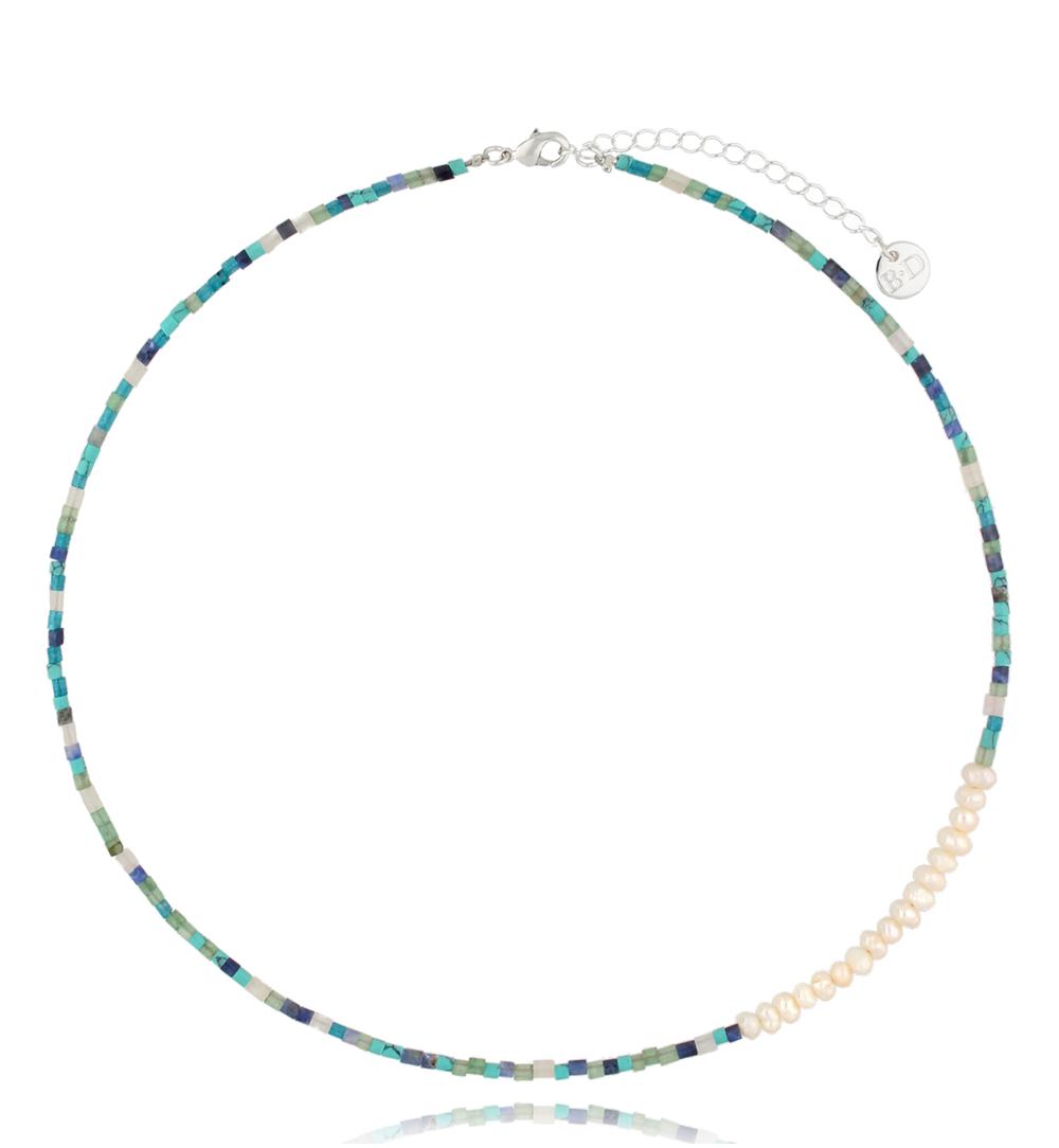 Naszyjnik niebieski z perłami Bleu NSC0343