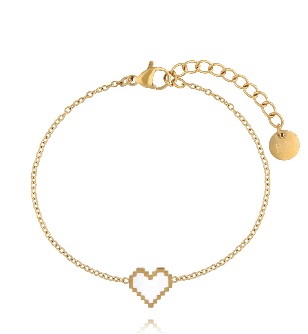 Bransoletka z pikselowym sercem na złotym łańcuszku BSY0630