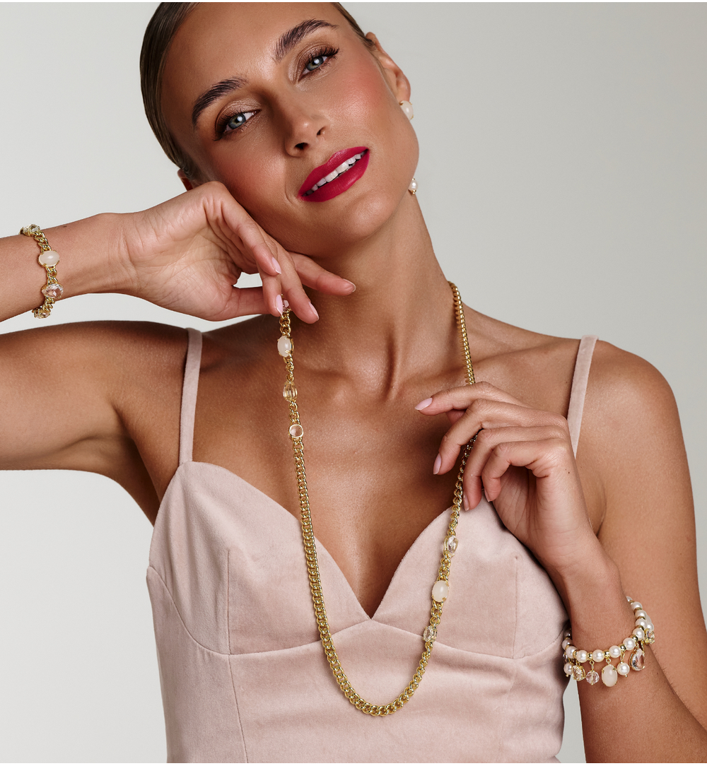 Naszyjnik łańcuch z białymi kryształkami NS0407