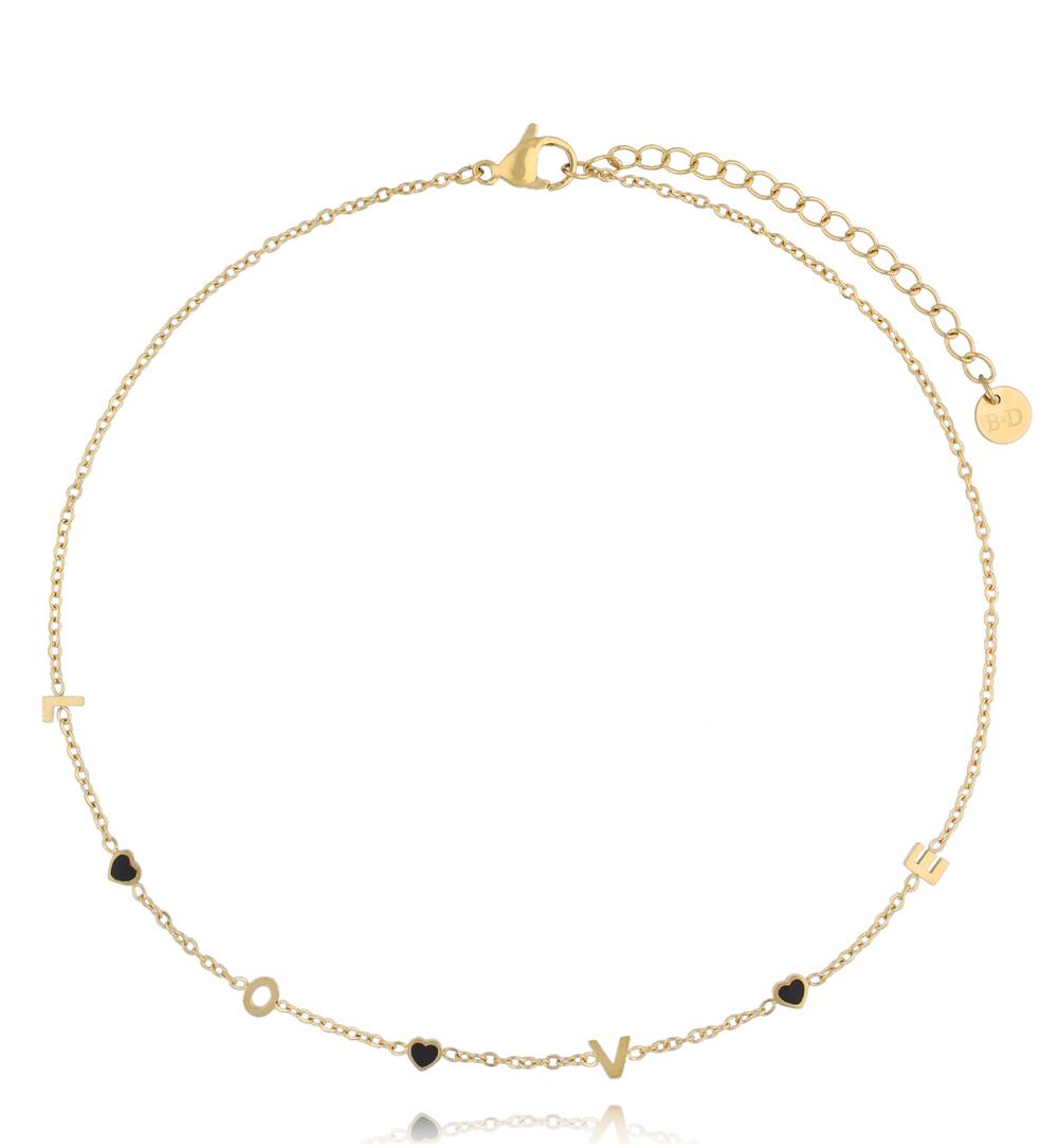 Choker z napisem LOVE i czarnymi serduszkami Heartfelt Charms NSA1234