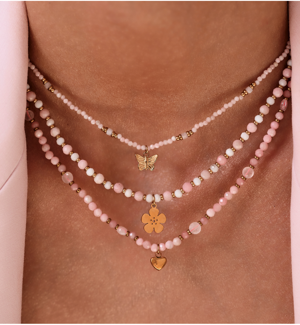 Naszyjnik z kwarcem różowym i sercem NTW1657