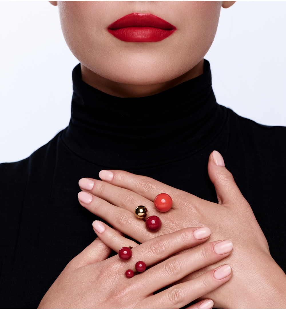 Pierścionek z kulkami w odcieniach pomarańczowego i bordowego PSA1088