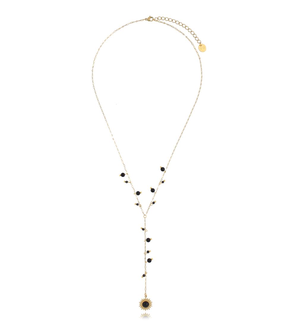 Naszyjnik złoty z czarnymi kryształkami Black Treasure NSY0060