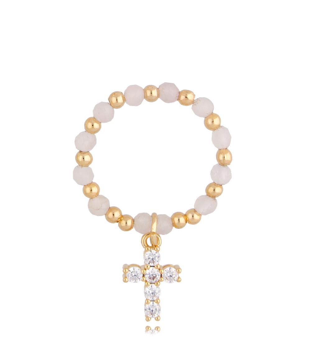 Pierścionek z kamieniami księżycowymi i krzyżykiem Garden PTW0354