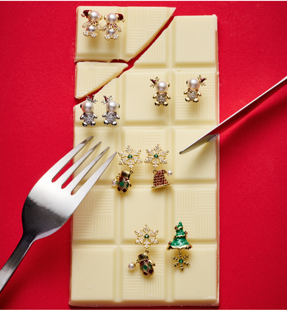 Kolczyki świąteczne z misiami z perełek KSY0299