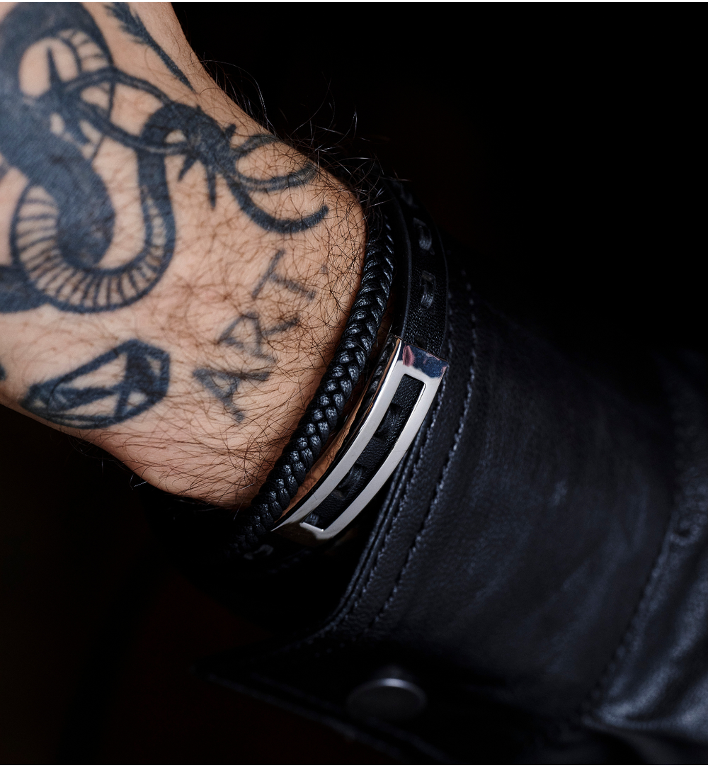 Bransoletka męska skórzana z blaszką BMITC0885