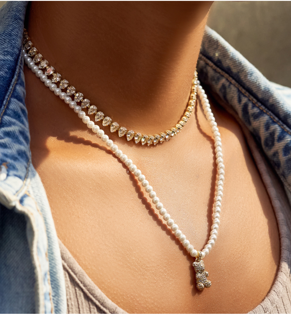 Zestaw naszyjników z kryształkami złoty NS0126