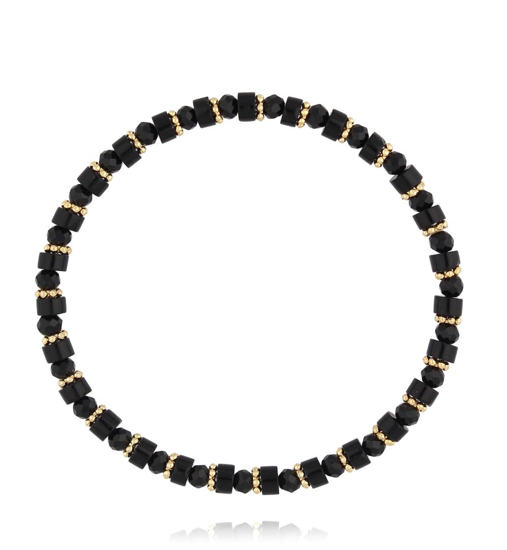 Bransoletka z czarnych kamieni i szklanych koralików BTW3624