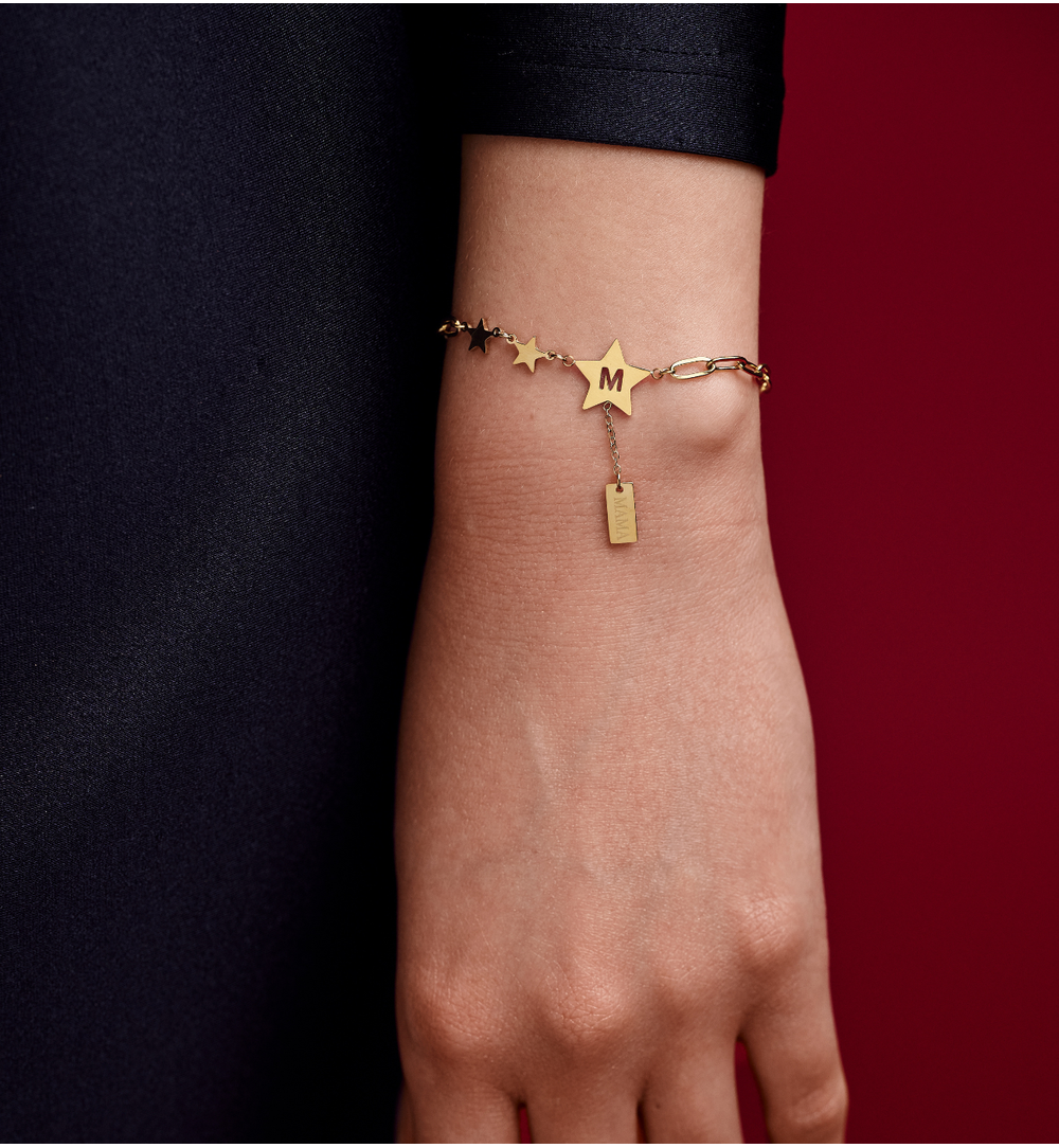 Bransoletka złota z gwiazdkami i napisem MAMA BEA0074