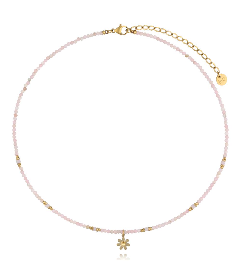 Naszyjnik z różowym opalem i zawieszką kwiatka NTW1630