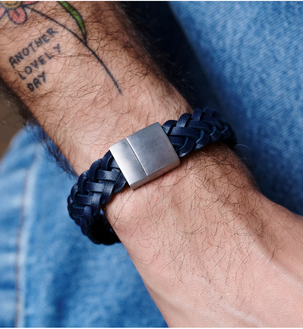 Bransoletka męska granatowa skórzana BMITC0992