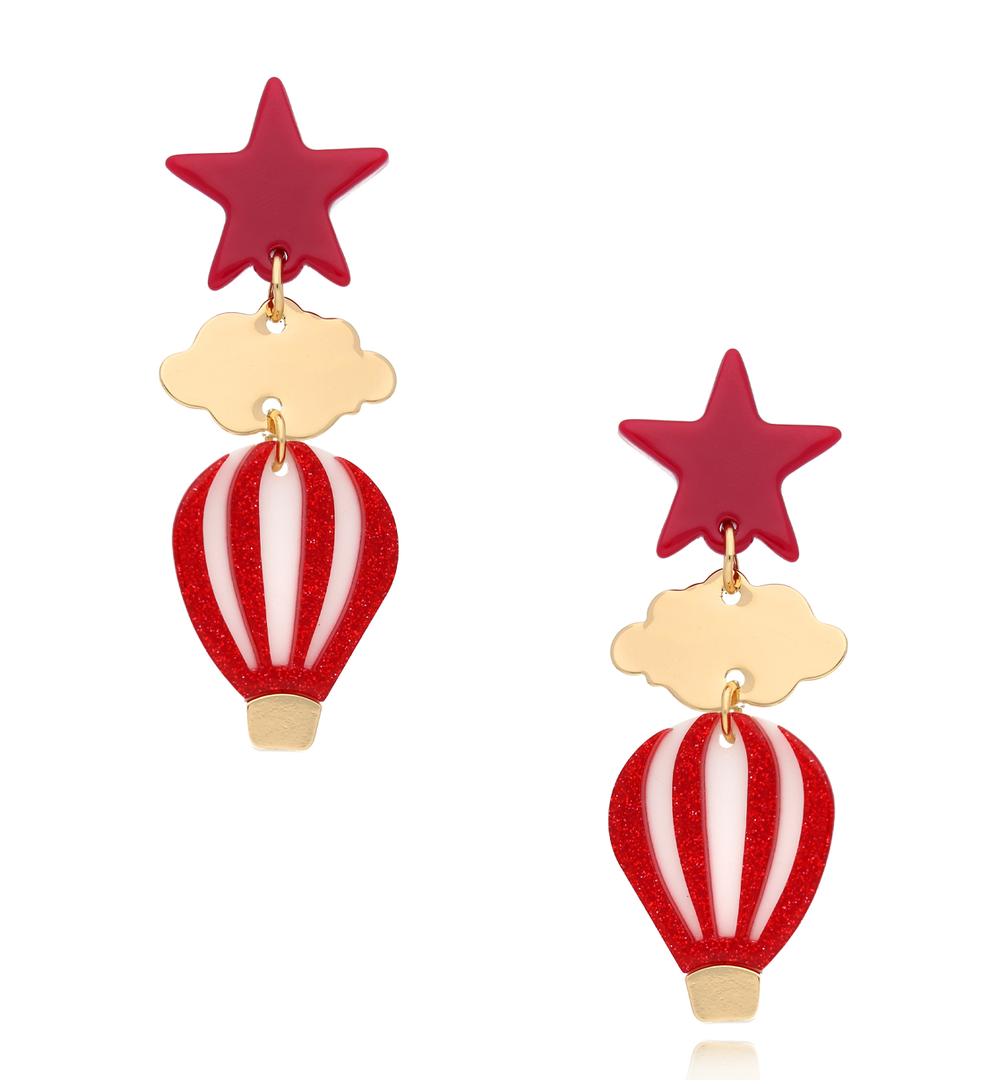 Kolczyki z czerwonymi balonami i gwiazdkami Travel Lover KZA0121