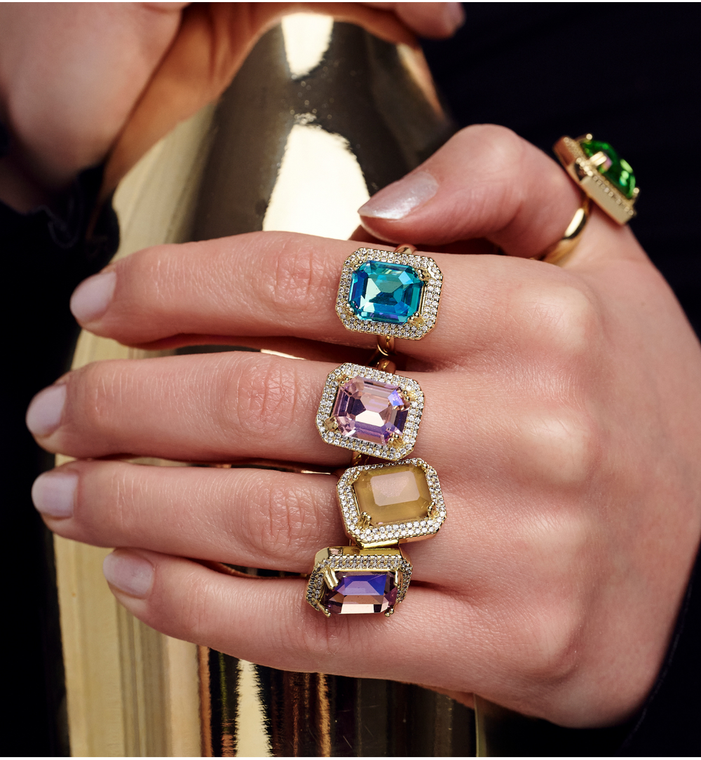 Pierścionek z jasno bursztynowym kryształkiem Majestic PSS0041