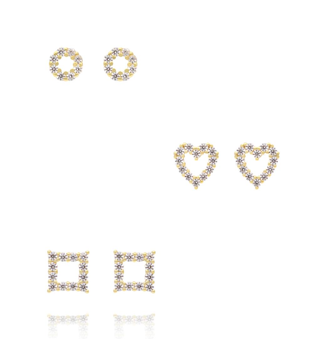 Zestaw kolczyków pozłacanych geometrycznych z cyrkoniami KLT0039