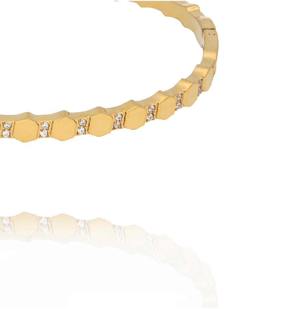 Bransoletka złota obręcz z cyrkoniami i heksagonami BSY0655