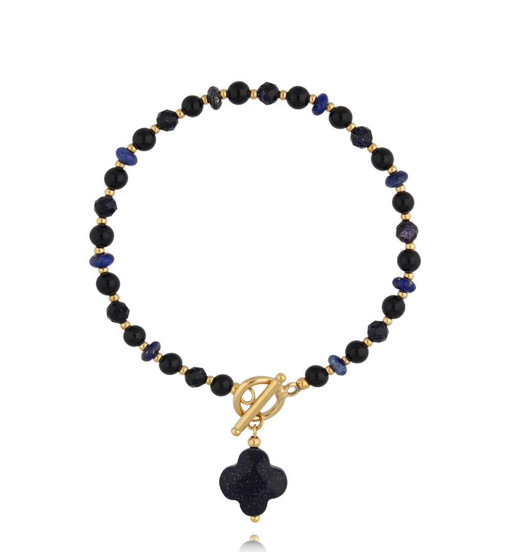 Bransoletka z nocą Kairu z koniczynką i złotym zapięciem BPA0649