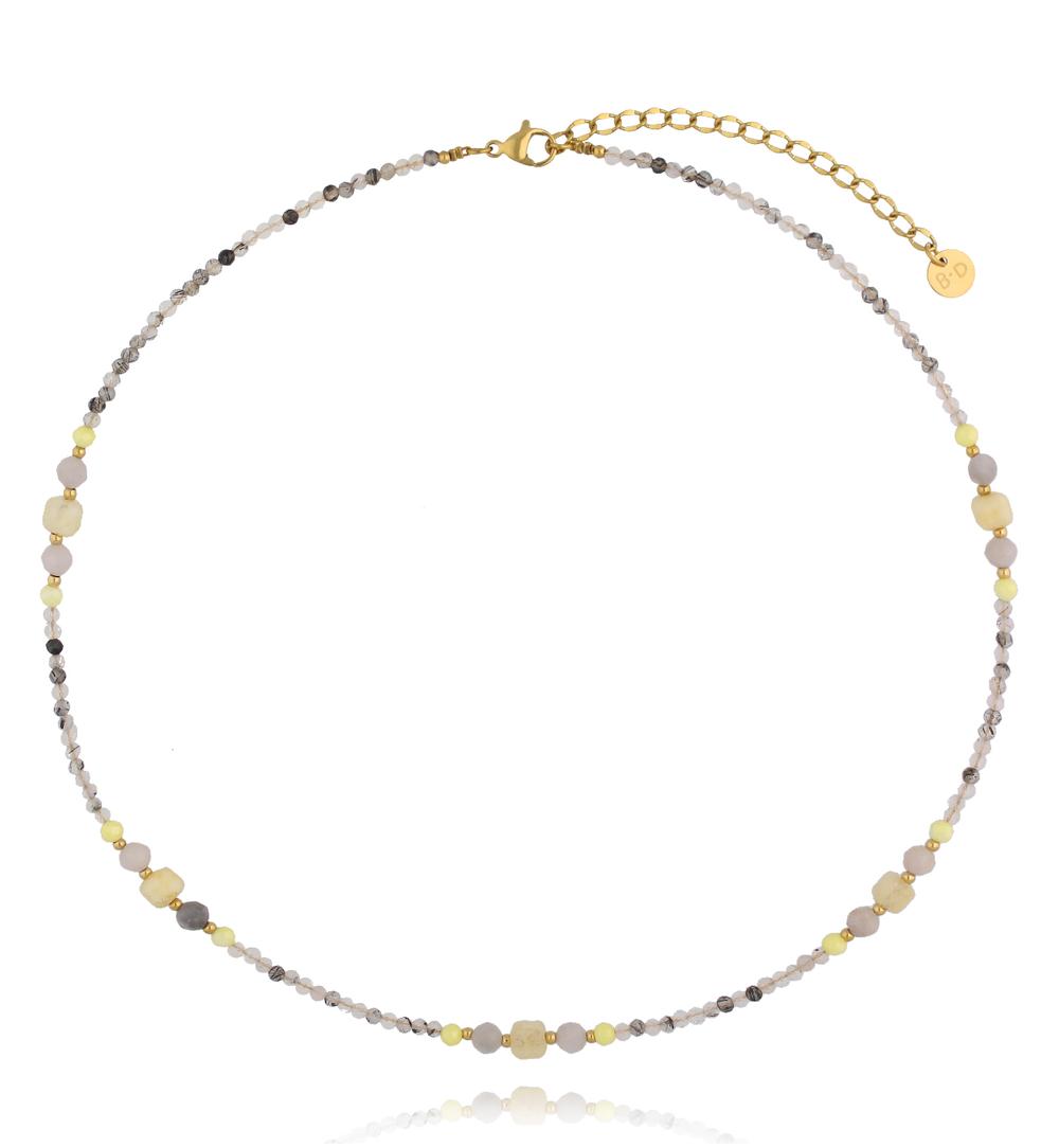 Zestaw naszyjników z naturalnych kamieni z pozłacanym sercem ZN0121