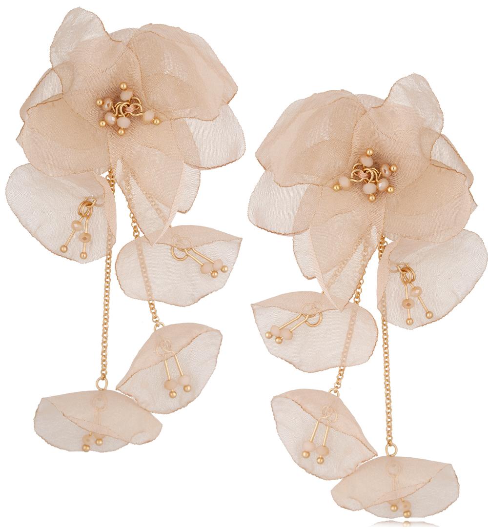Kolczyki z szyfonu kwiaty jasno beżowe Aura KBL1167