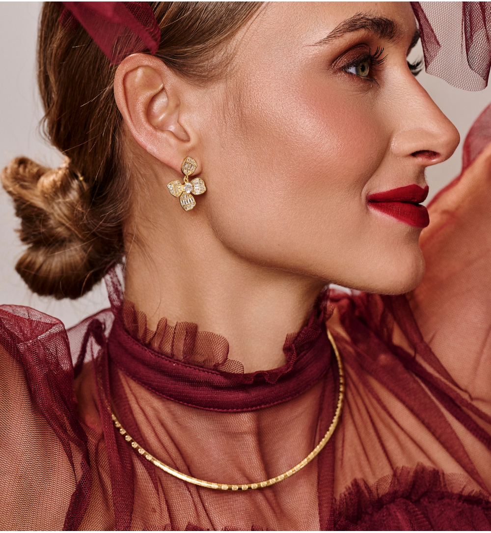 Kolczyki złote kwiaty z cyrkonią KSS2167