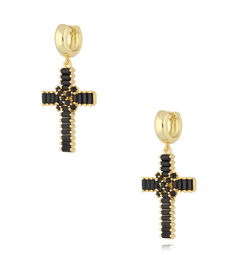 Kolczyki czarne krzyżyki z kryształkami Peace KRG0923