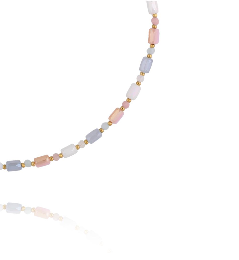 Naszyjnik w pastelowych odcieniach błękitu, różu i ecru NTW1550