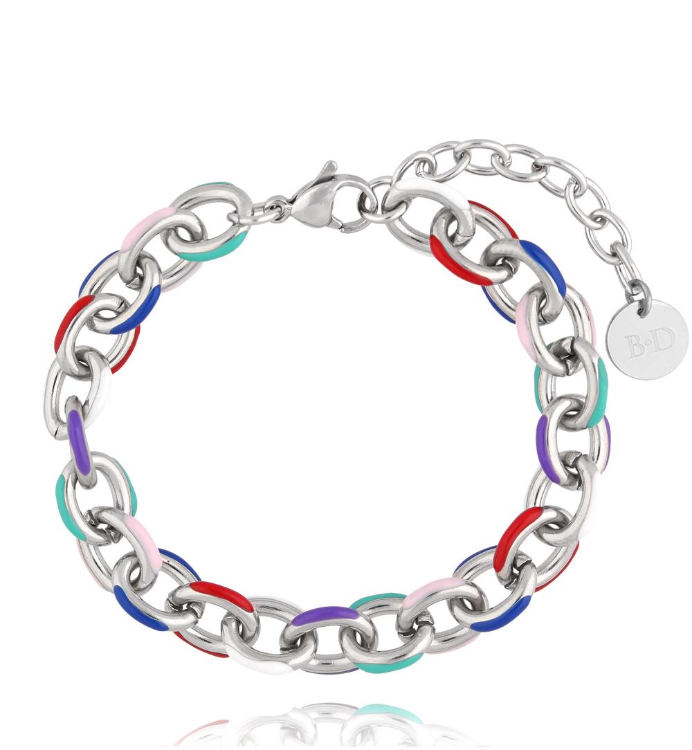 Bransoletka srebrna z kolorowym łańcuchem Multicolor BSA0684