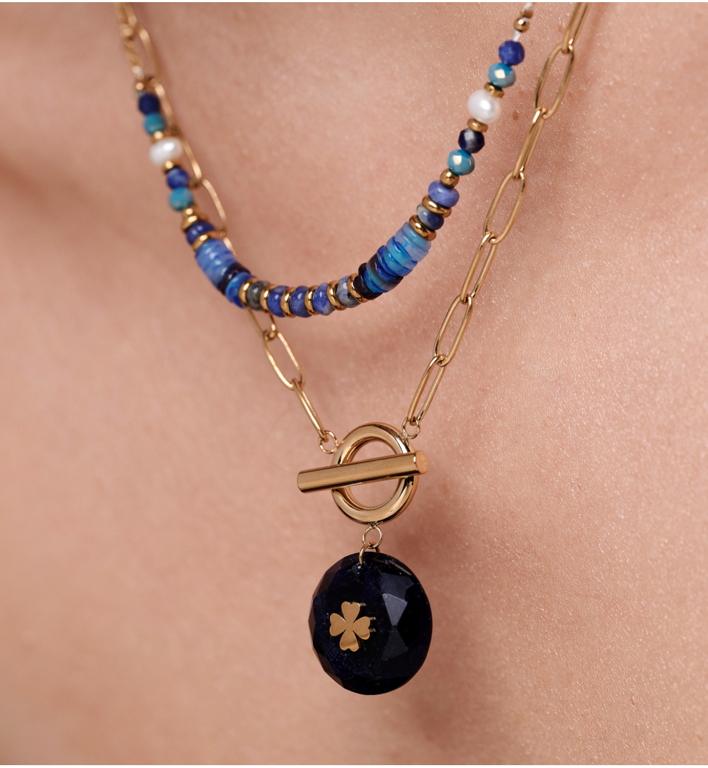 Naszyjnik z sodalitu, perły i muszli NPA1473