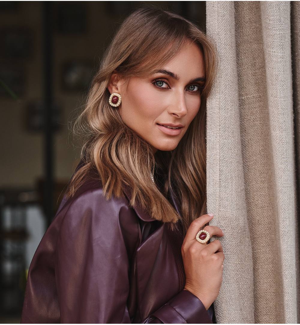 Zestaw z perłami i bordowym akcentem ZN0014