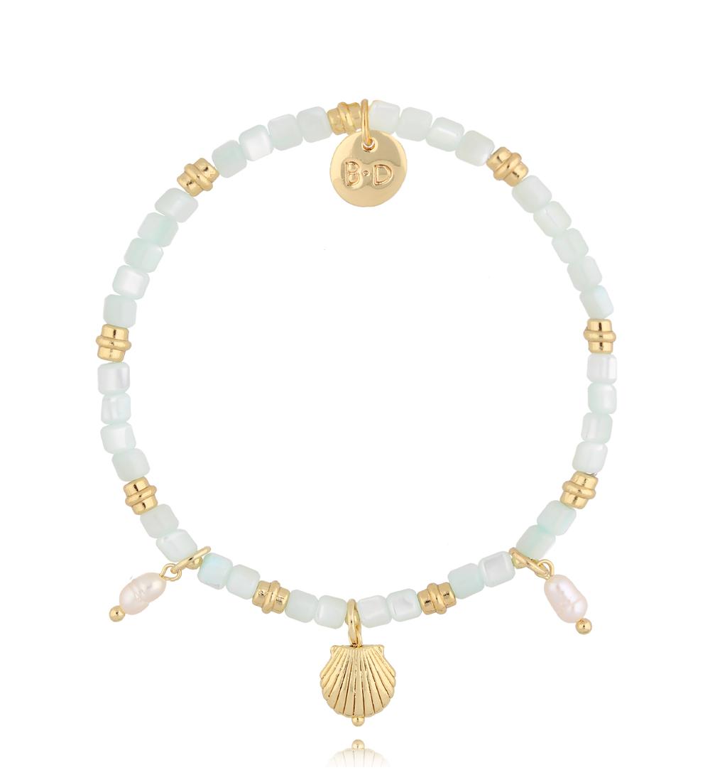 Bransoletka z zieloną masą perłową i muszlą Fish and Shell BSH0144