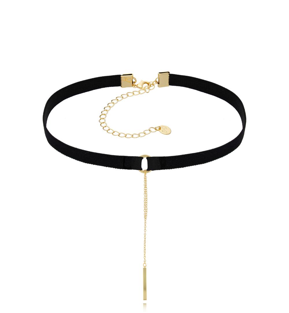 Choker czarny z tasiemką i łańcuszkiem Rosario NS0180