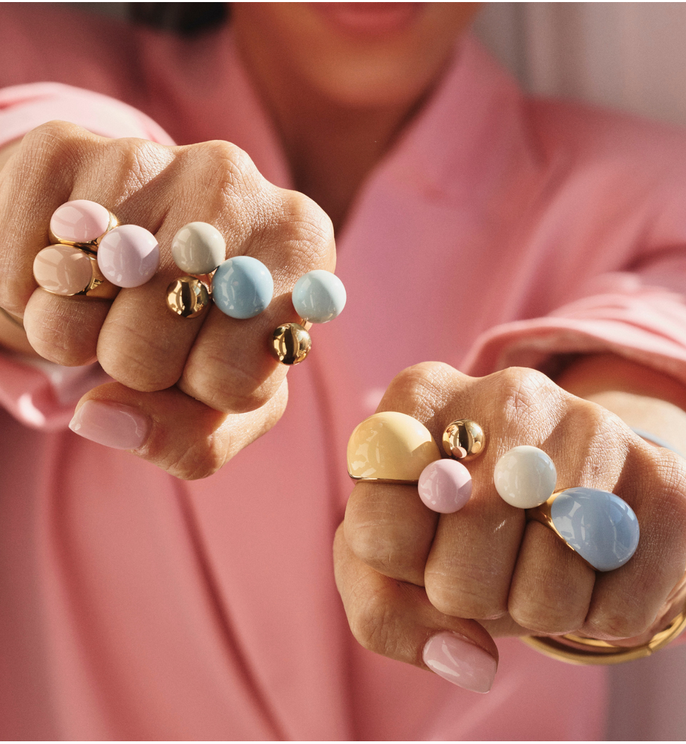 Pierścionek z kulkami emaliowany różowy PSA1076