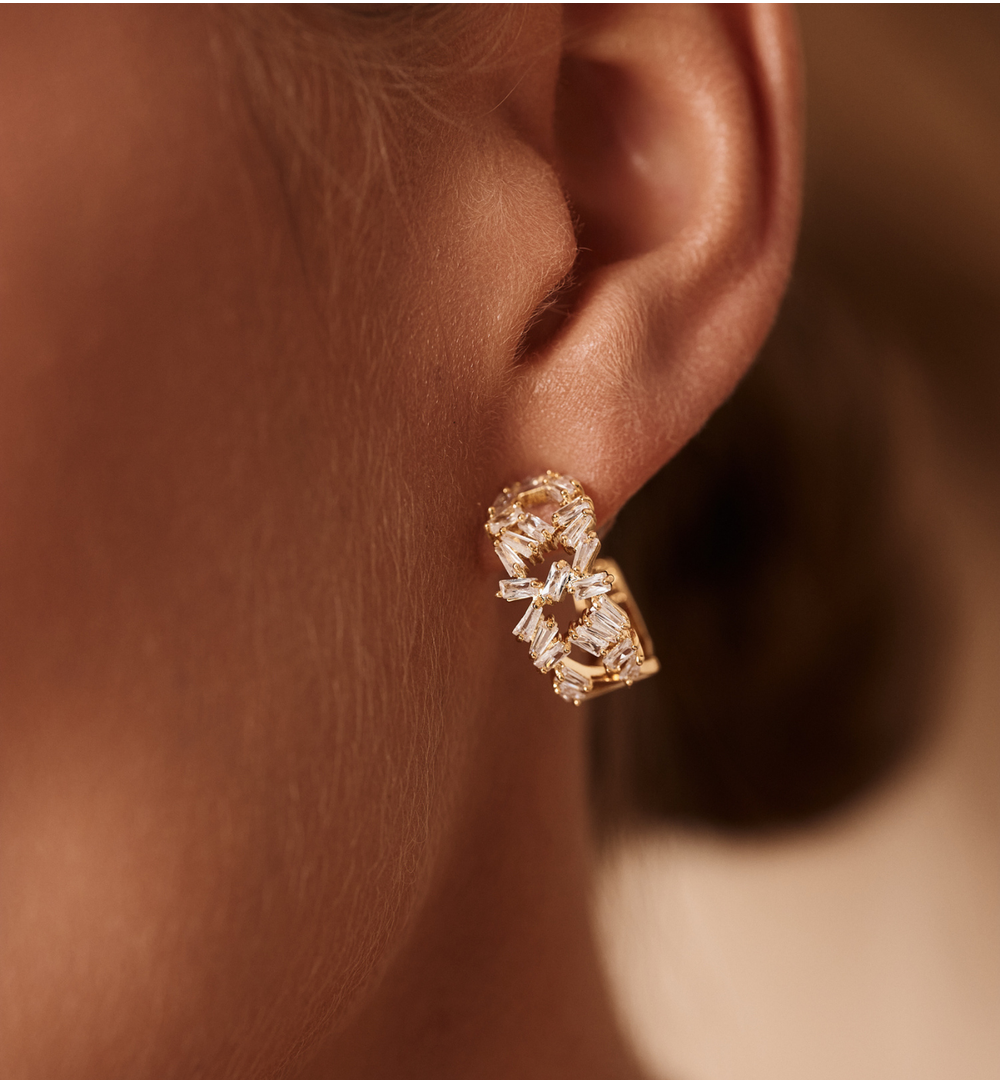 Kolczyki półkola ze złota i cyrkonii KLU0149