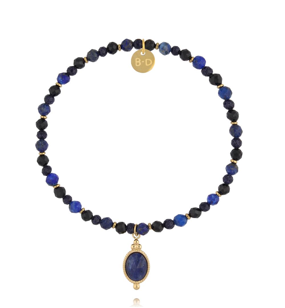 Bransoletka z lapisu lazuli i niebieskiego piasku z kamienną zawieszką BTW3577