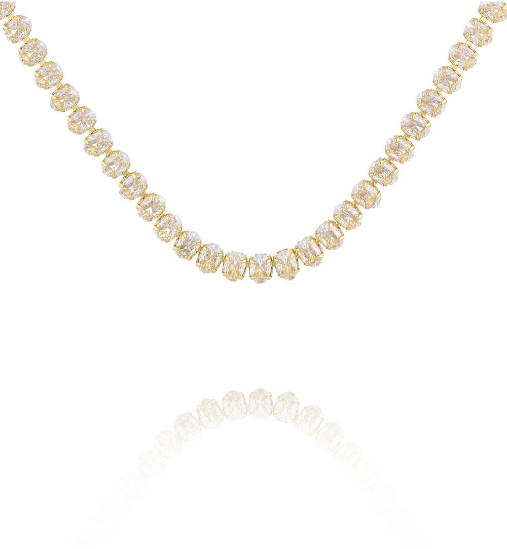 Naszyjnik typu tennis z owalnymi kryształkami w złotej oprawie NS0424