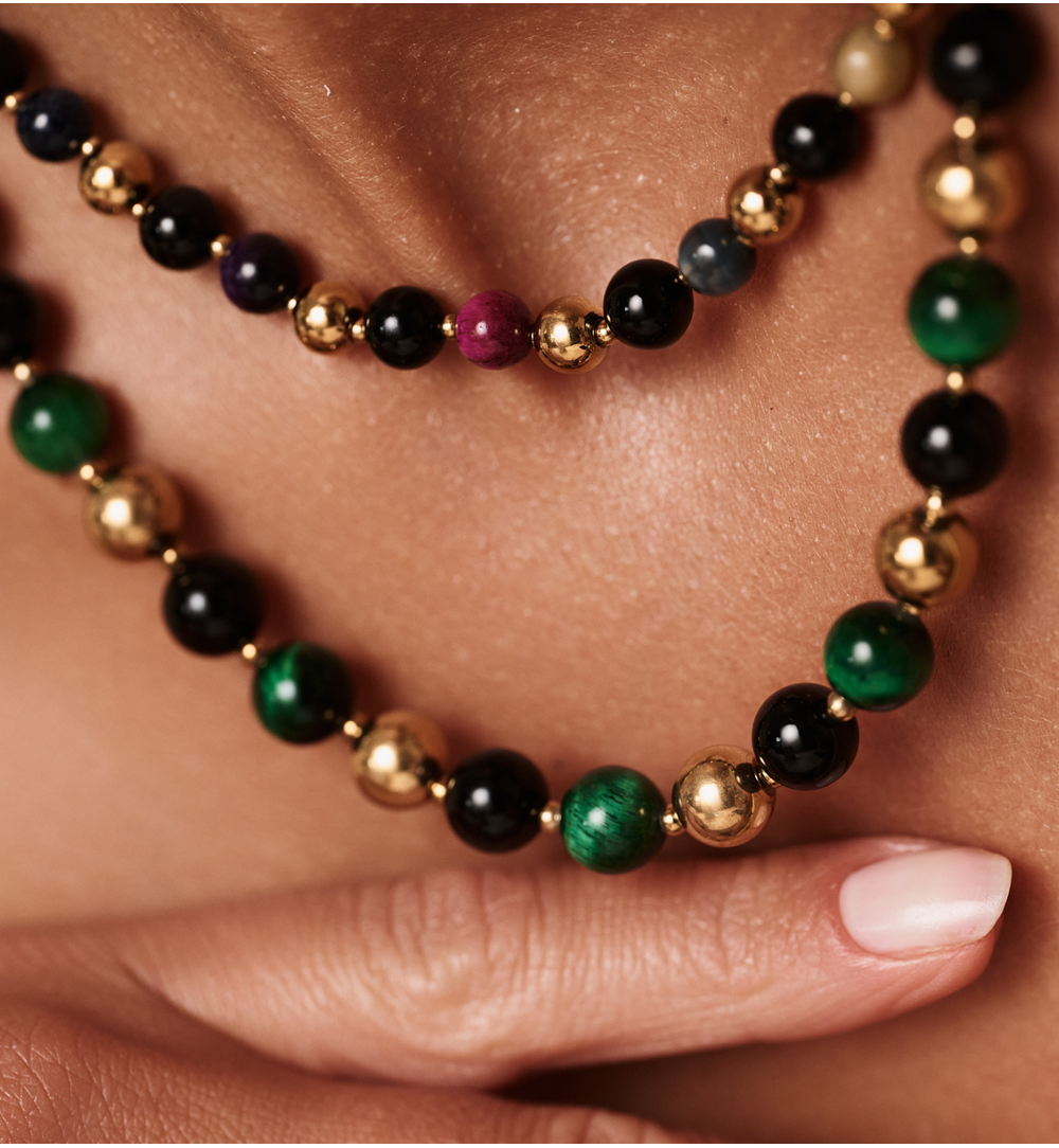 Naszyjnik z agatami i tygrysim okiem NPA1329