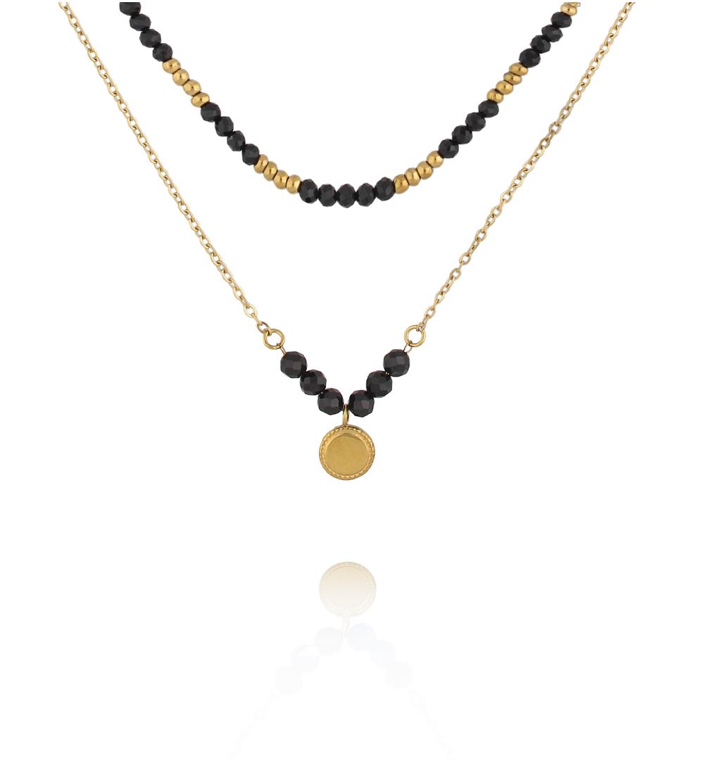 Naszyjnik warstwowy ze złoceniem i czarnym agatem NEA0100