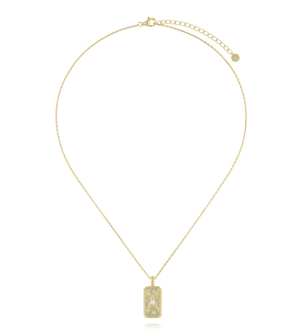 Naszyjnik z prostokątną zawieszką z motywem słońca, księżyca i gwiazd NCA0098