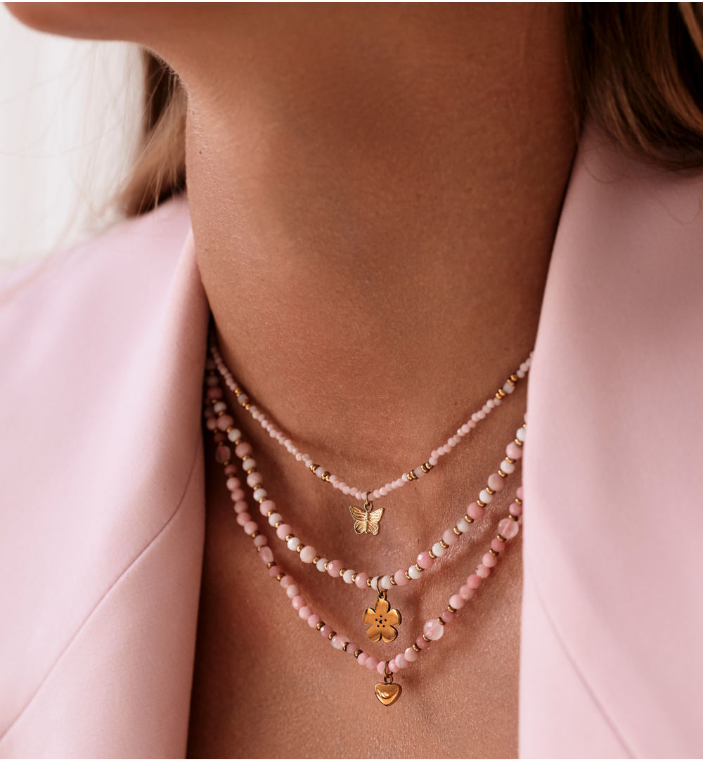 Naszyjnik z kwarcem różowym i sercem NTW1657