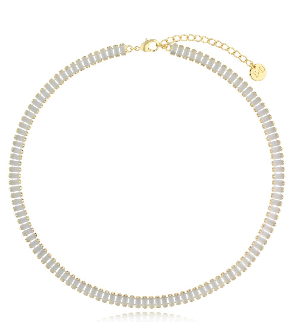 Naszyjnik z opalizującymi szarymi kryształkami Mariah NS0204