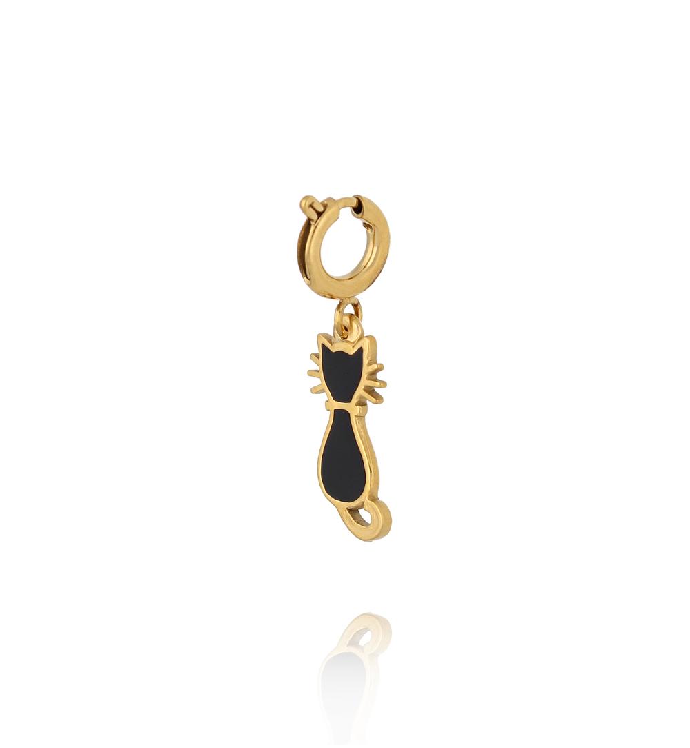 Charms złoty kotek z czarną emalią CHA0249