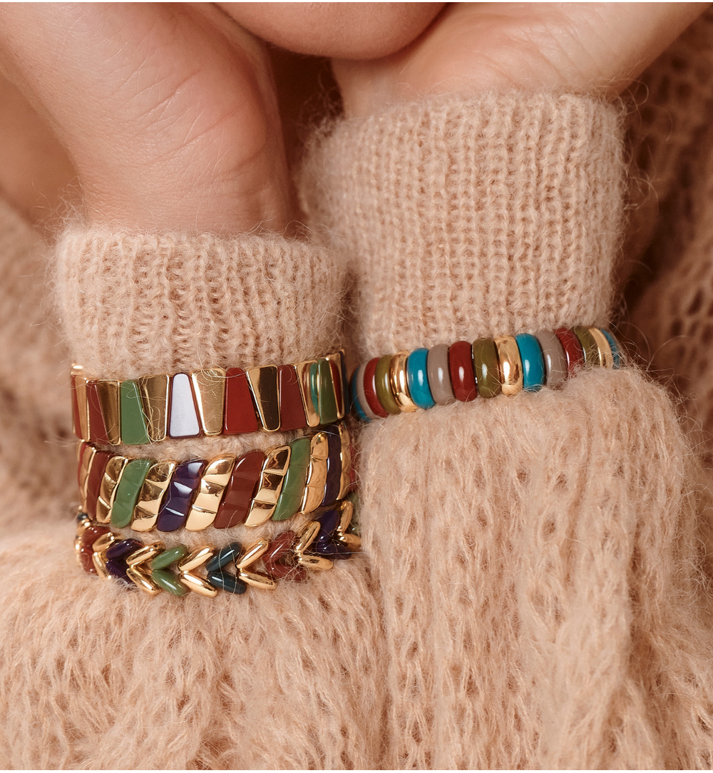 Bransoletka bordowo zielono granatowa ze złotem BCR0061