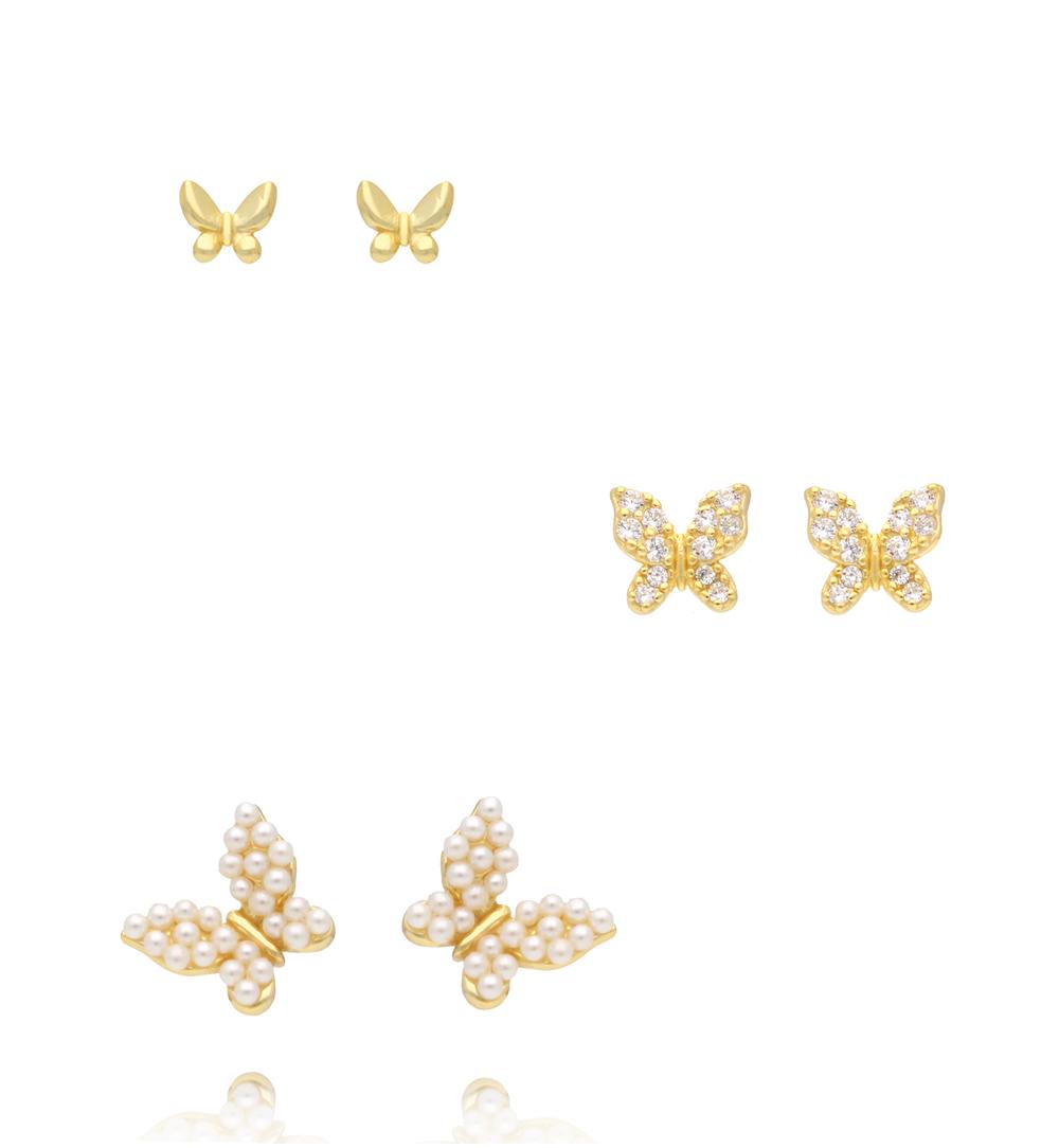 Zestaw kolczyków pozłacanych z motylkami KLT0022