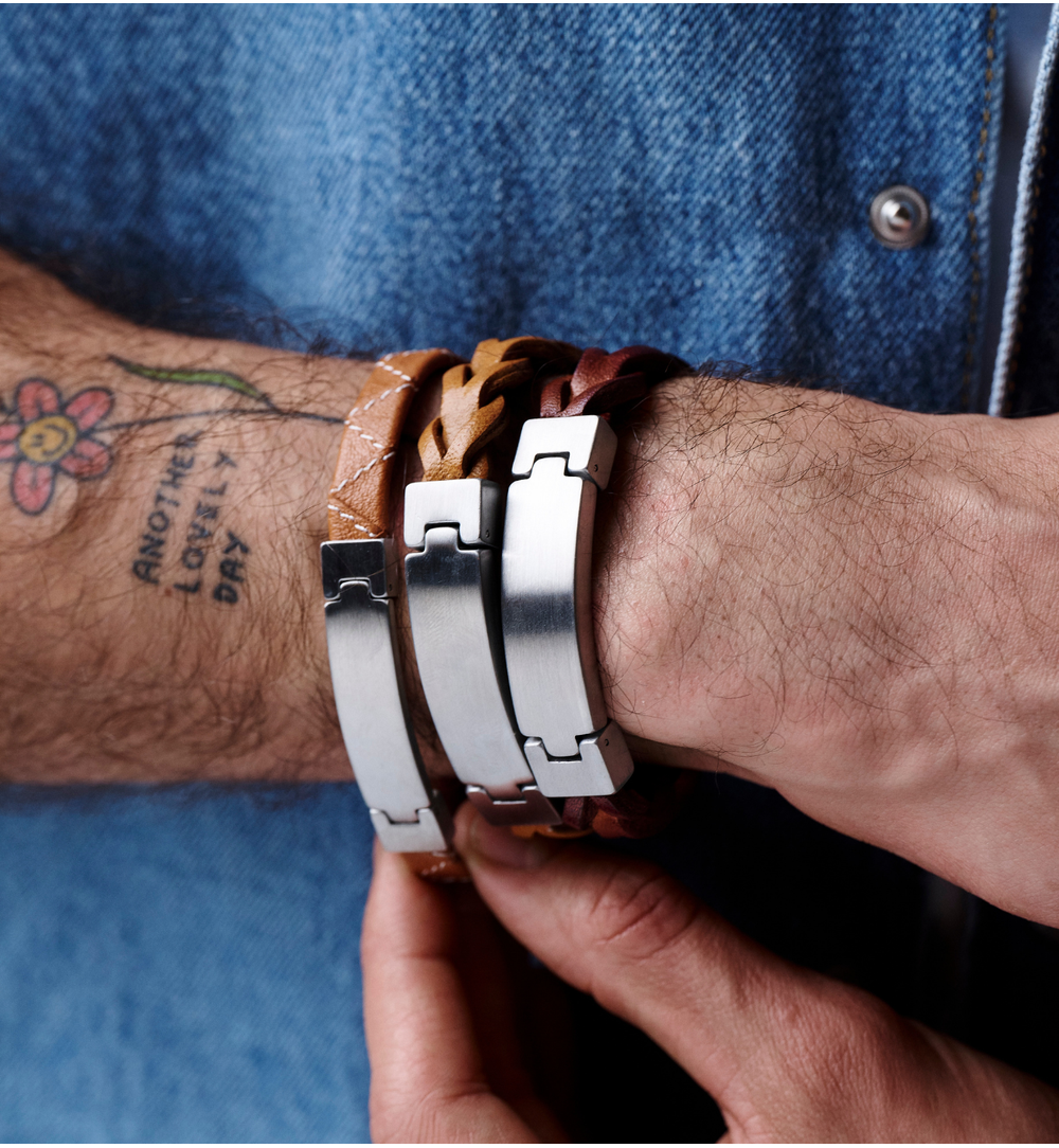 Bransoletka męska brązowa skórzana BMITC0973