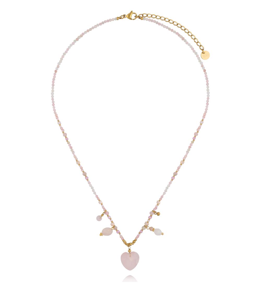 Naszyjnik z sercem z kwarcu różowego Rosy Heart NPA1650