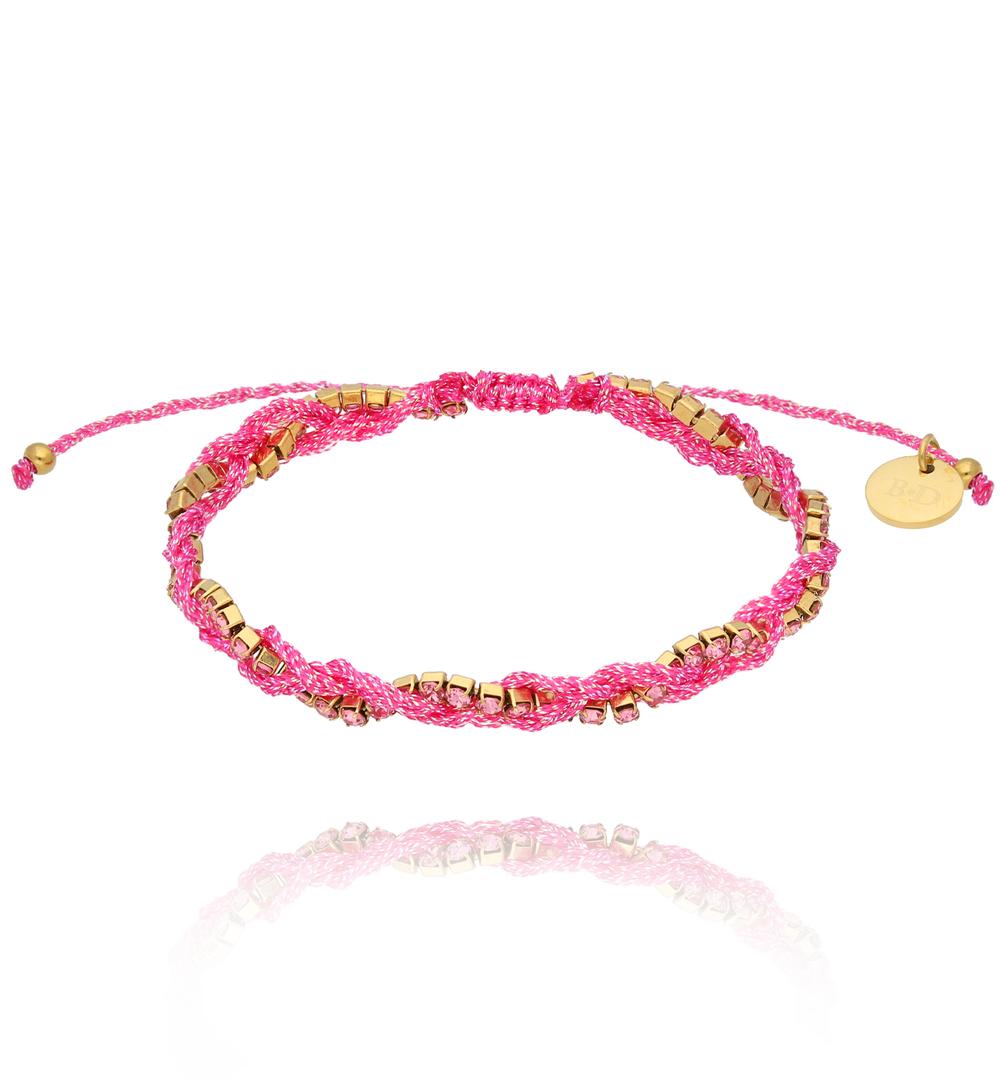 Bransoletka różowa z kryształkami pleciona Moonlit BSC1905