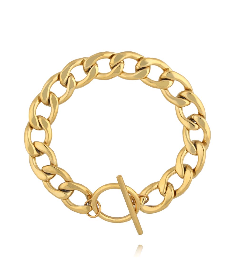 Bransoletka z grubego, złoconego łańcucha ze stali szlachetnej BSY0401