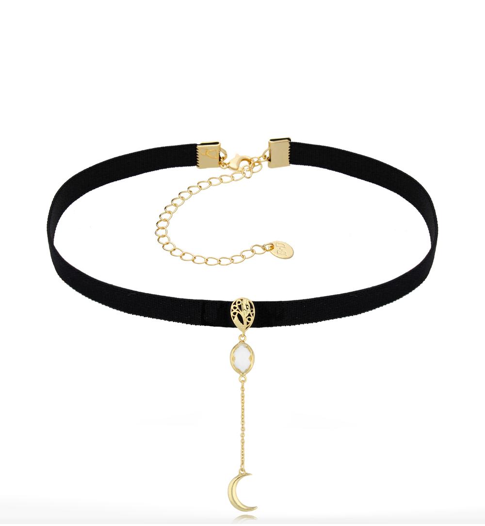 Choker czarny z tasiemką i księżycem Maria Carmen NS0179