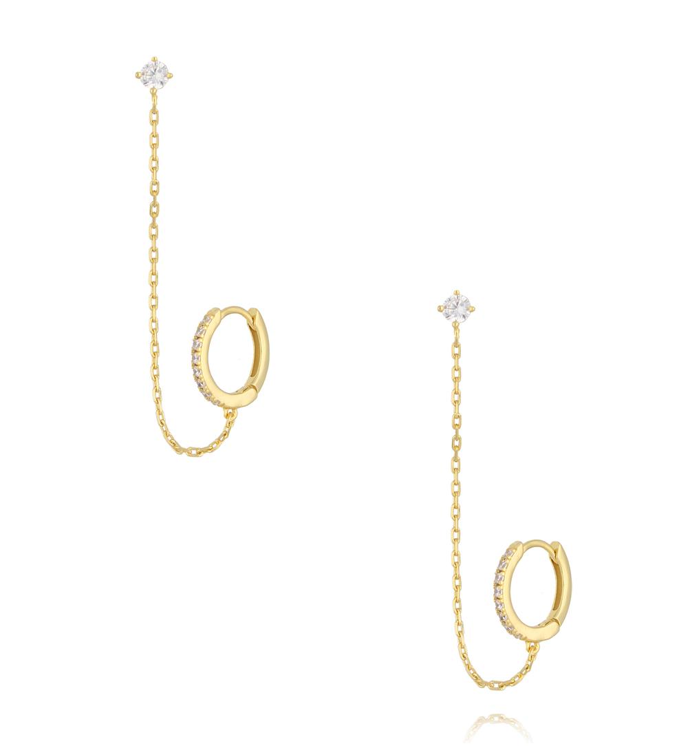 Kolczyki podwójne z łańcuszkiem i cyrkoniami KLT0032