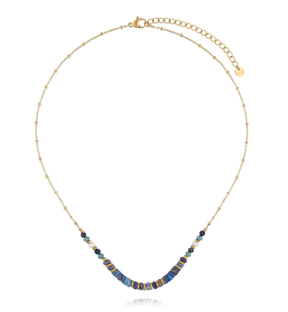 Zestaw złotych naszyjników z granatowo-niebieskimi kamieniami i zawieszką z koniczyną ZN0120