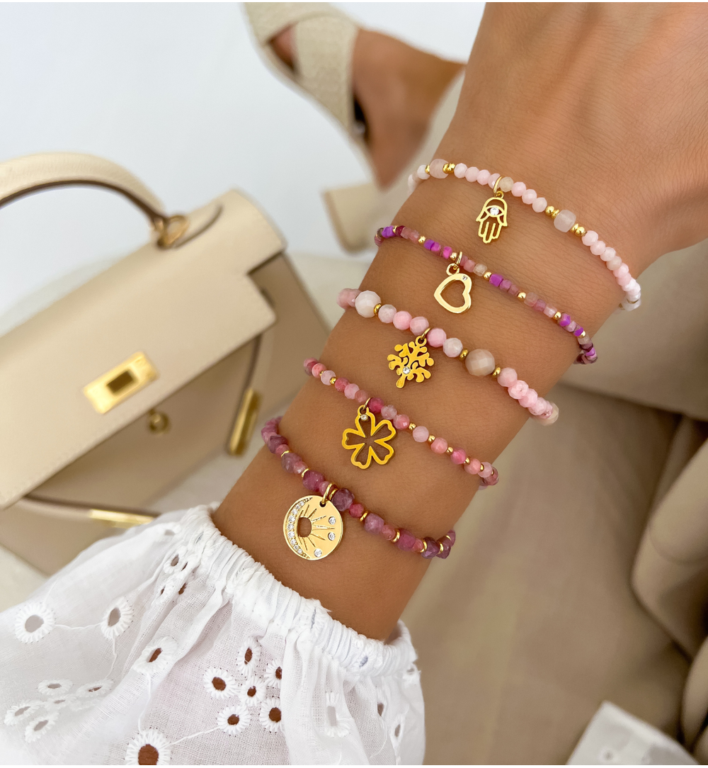 Bransoletka różowa z ręką Fatimy Pink Stones BTW2182